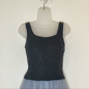 Caché vintage beaded silk cropped tank top, zipper back padded bust, black, XS